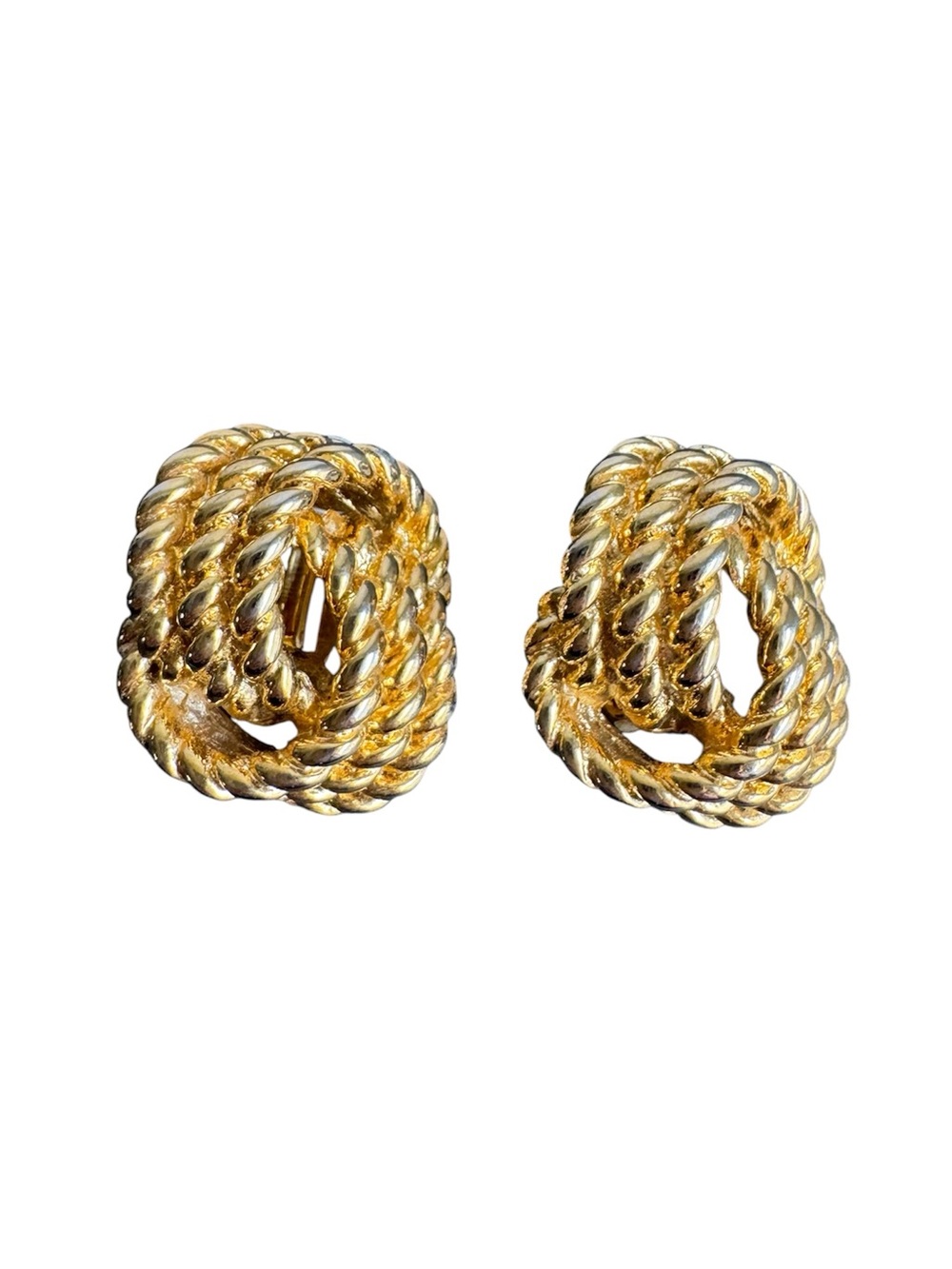 Vintage‎ Gold Rope Knot Earrings Clip On Carolee Chunky Statement Old Money 80s